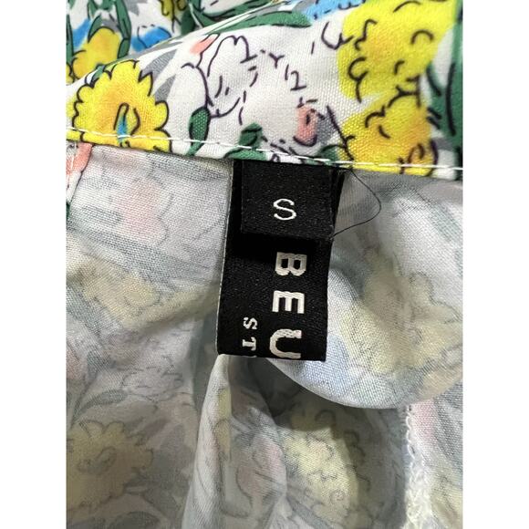 BEULAH Women’s Dress Small Yellow Floral Tie-Neck Midi V-Neck Vintage Inspired - Picture 8 of 10